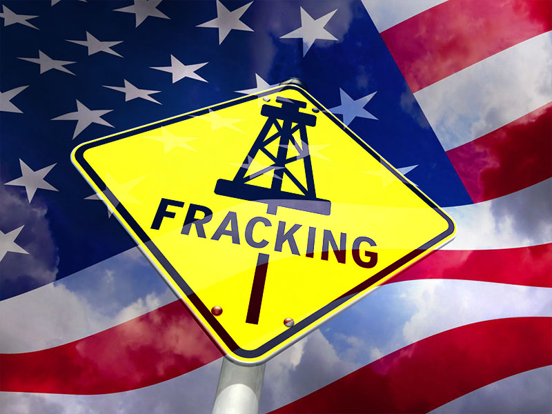 USA-Flagge-Fracking-Schild